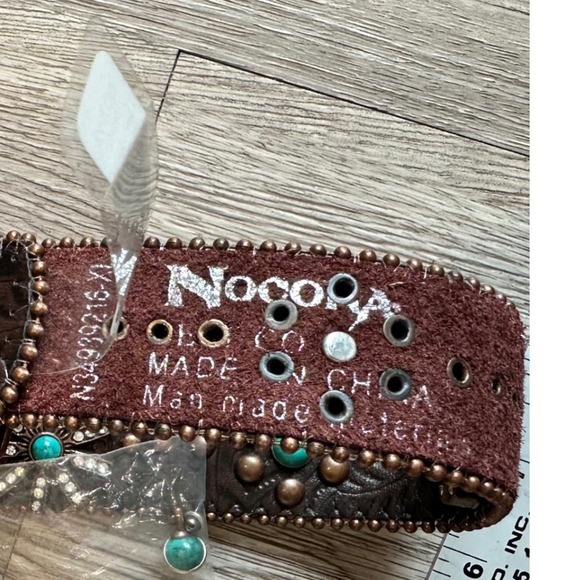 Nocona Brown Leather Belt with Turquoise Accents - Picture 6 of 6